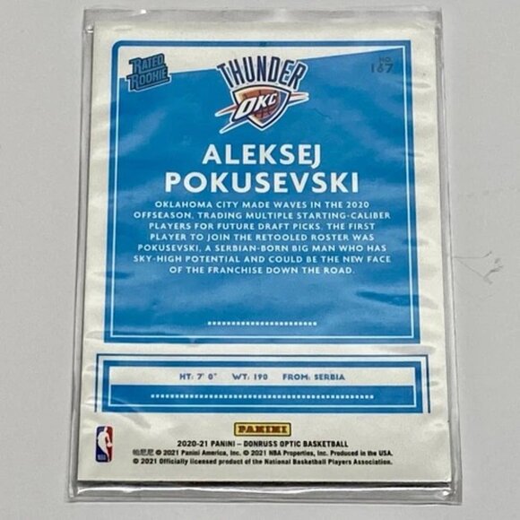 2020 Donruss Optic Aleksej Pokusevski Rookie Card #167 Silver Prizm Thunder (RC) - Picture 12 of 13